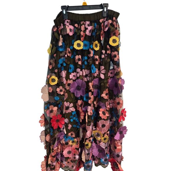 Anthropologie MAEVE 3D Floral Applique Embroidered Maxi Skirt Size L - Picture 2 of 6